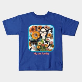 My Cat Family (lady wearing eyeglasses with 5 cats) Kids T-Shirt